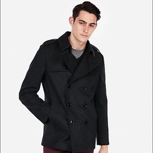 Express Men’s Charcoal Recycled Wool Peacoat